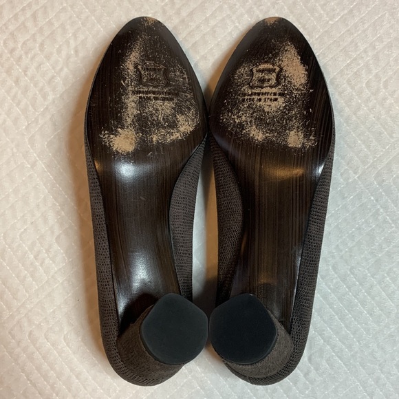 Stuart Weitzman Textured Block Heel Pump, Taupe Brown, Chrome Accents, Size 6.5M - Picture 8 of 14